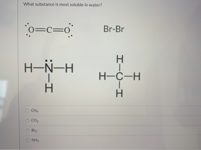Solved What Substance Is Most Soluble In Water O C O Br Chegg Com