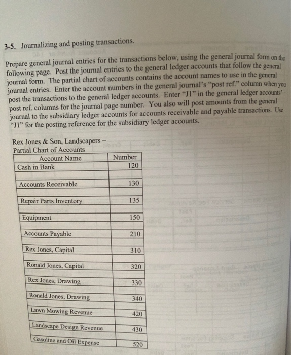 Solved 3-5. Journalizing And Posting Transactions, Prepare | Chegg.com