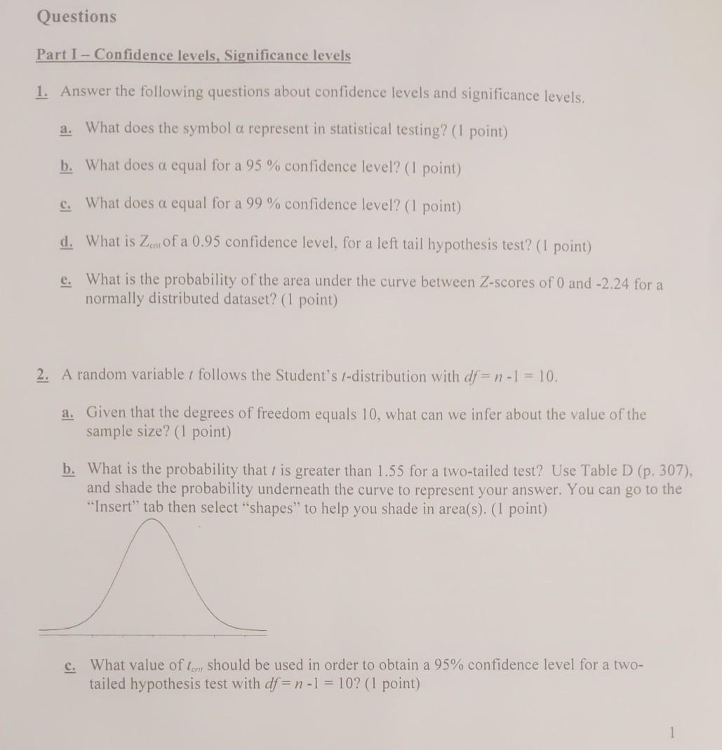 Solved Questions Part I - Confidence levels, Significance | Chegg.com