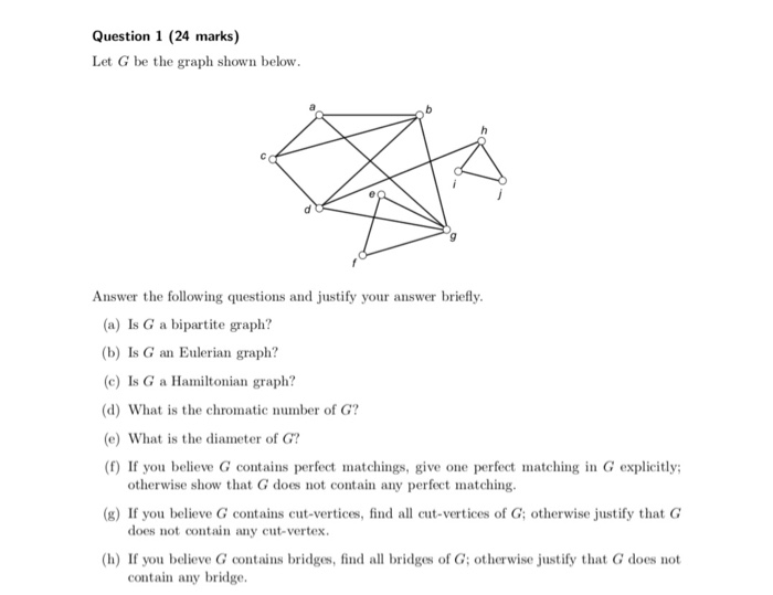 Solved Question 1 (24 marks) Let G be the graph shown below. | Chegg.com