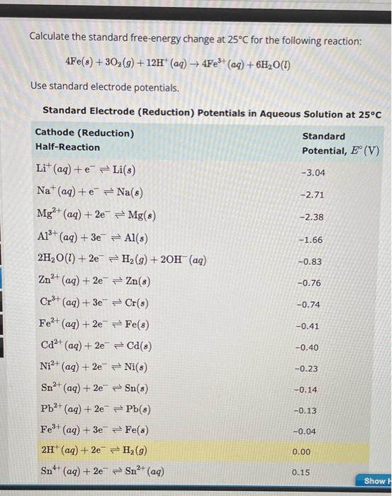 Solved Calculate the standard free-energy change at 25∘C for | Chegg.com