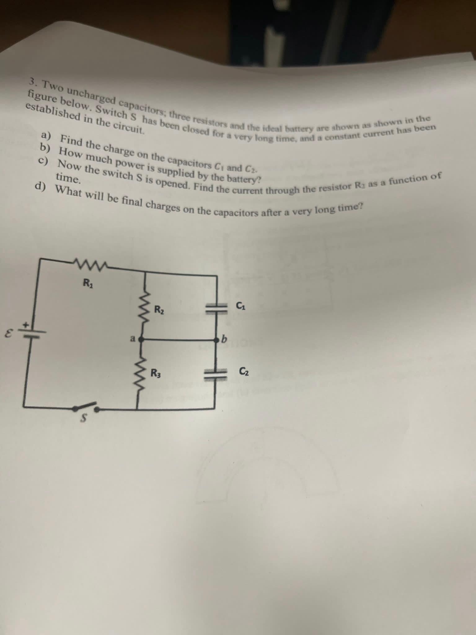 Solved Two uncharged capacitors; three resistors and the