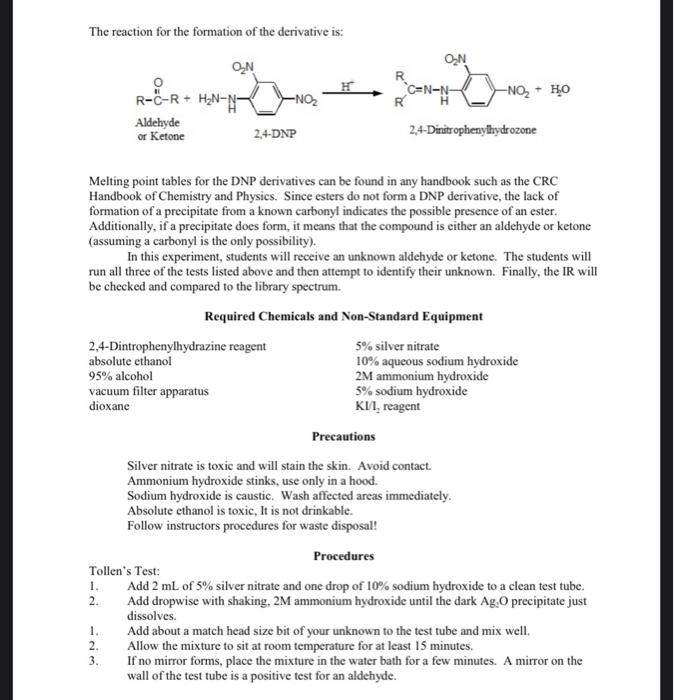 Solved EXPERIMENT XIV IDENTIFICATION OF AN UNKNOWN CARBONYL | Chegg.com