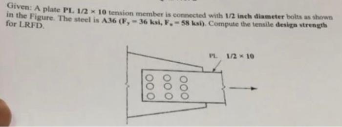 Solved Given: A plate PL 1/2×10 tension member is connected | Chegg.com