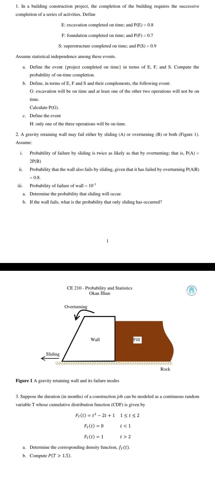 Solved 1. In A Building Construction Project, The Completion | Chegg.com