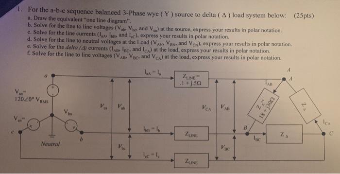 Solved 1. For the a-b-c sequence balanced 3-Phase wye (Y) | Chegg.com