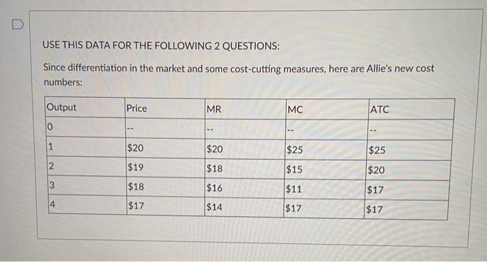 Solved USE THIS INFORMATION TO ANSWER THE NEXT XX QUESTIONS: | Chegg.com