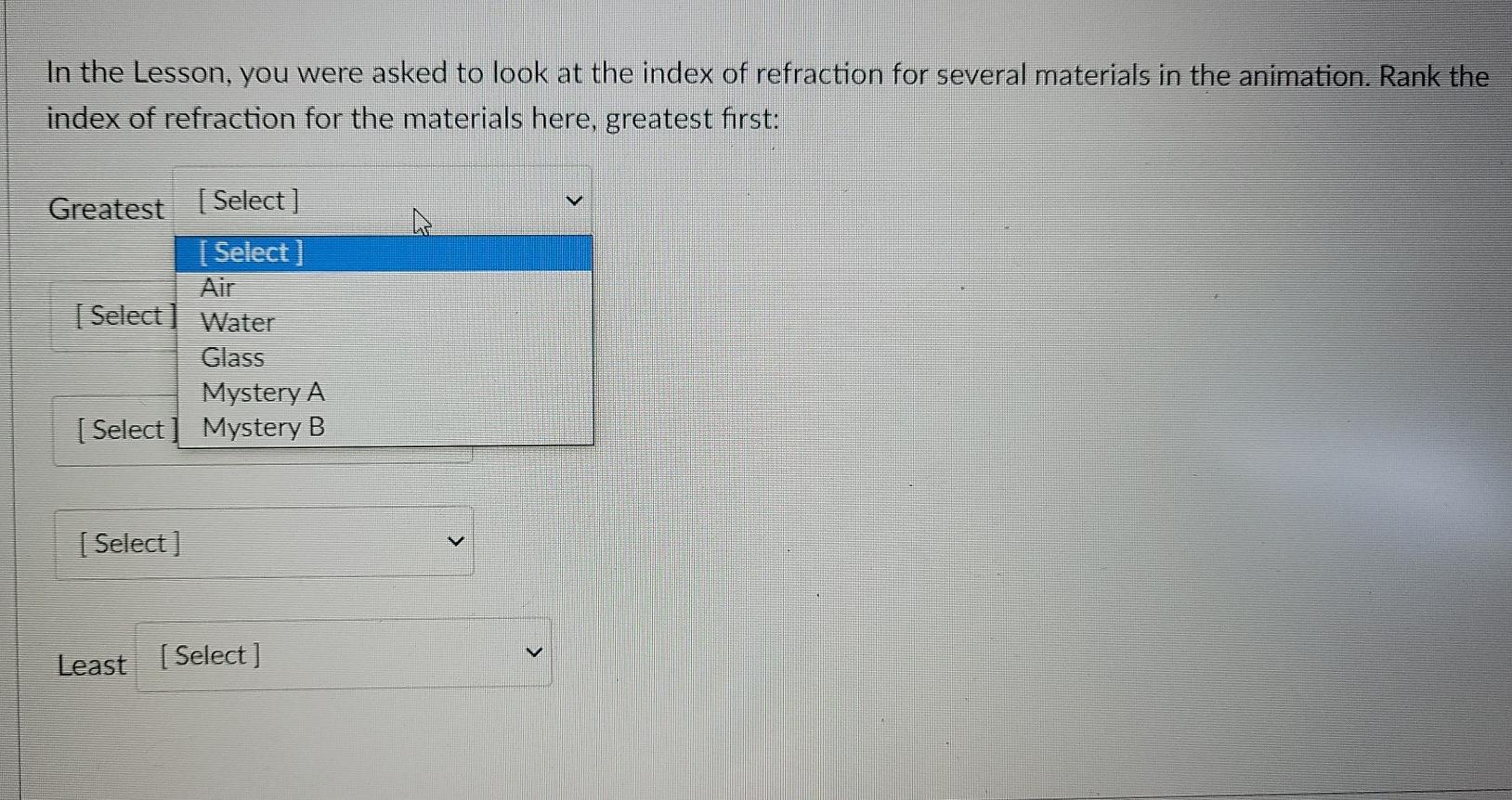 what determines the index of refraction for different materials