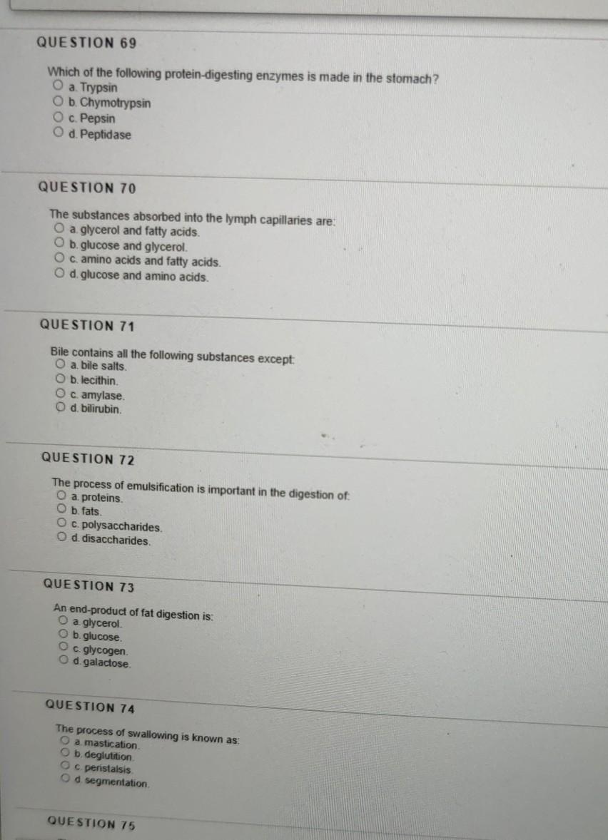 Solved Question 69 Which Of The Following Protein Digesting Chegg Com