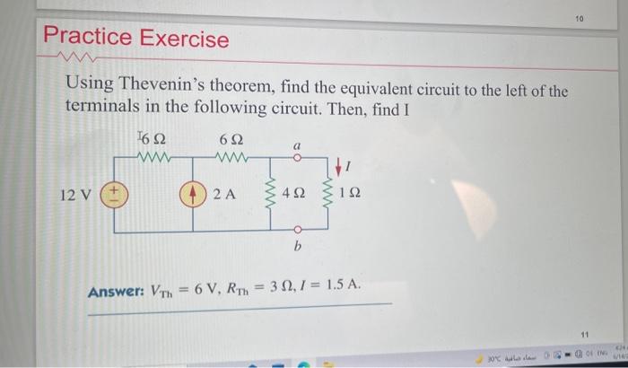 Solved 10 Practice Exercise Using Thevenin's Theorem, Find | Chegg.com