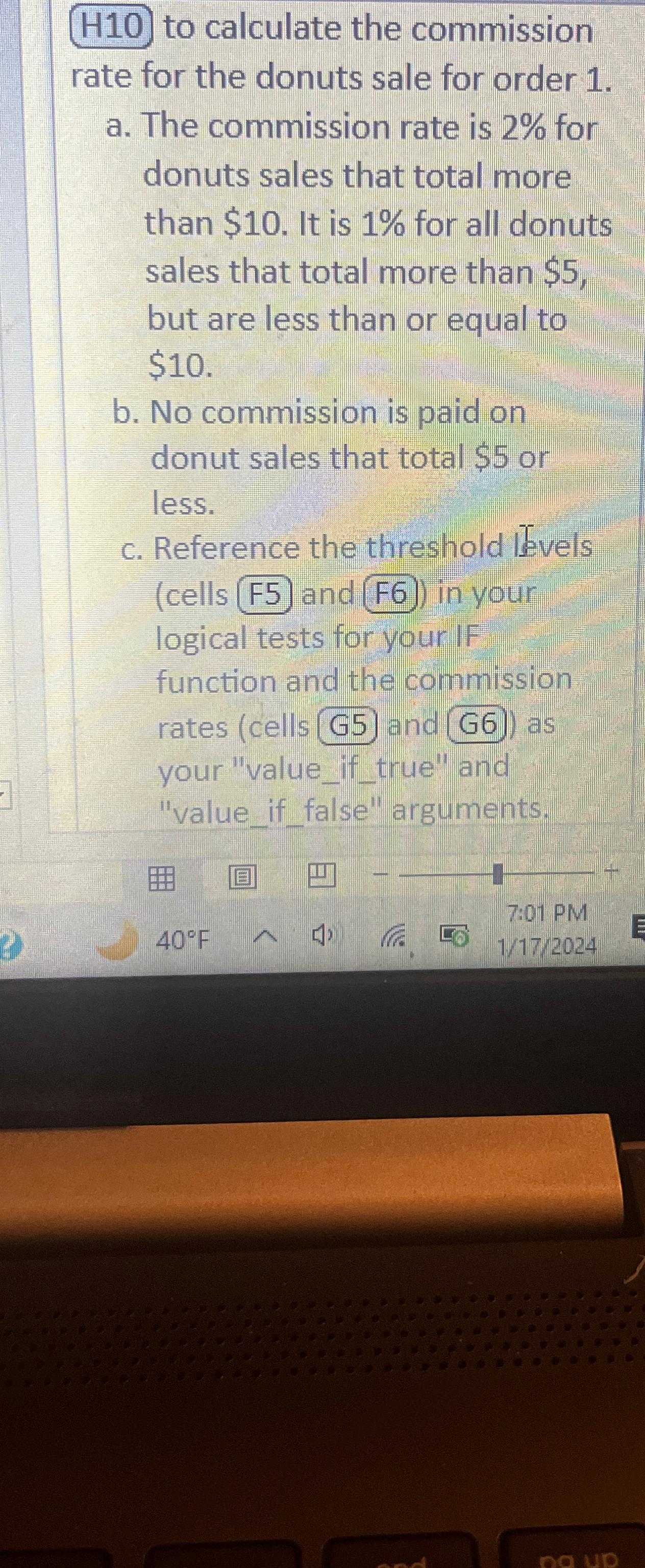 Solved H10 ﻿to calculate the commission rate for the donuts | Chegg.com