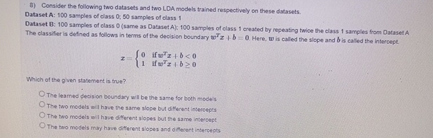 Solved Consider the following two datasets and two LDA | Chegg.com