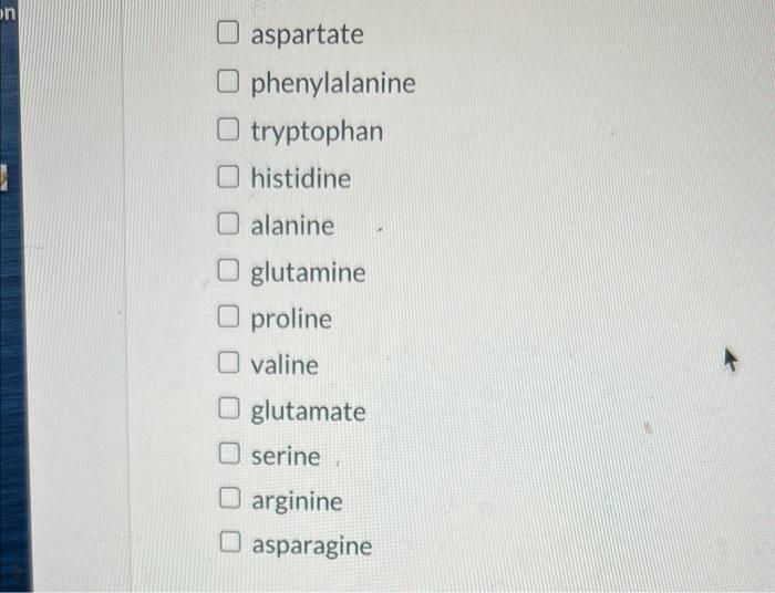 Solved Select the amino acids that apply to the following | Chegg.com
