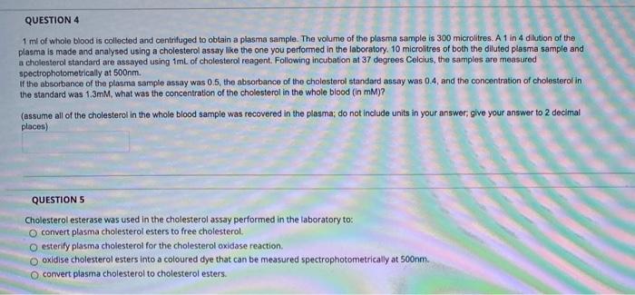 Solved QUESTION 4 1 ml of whole blood is collected and | Chegg.com