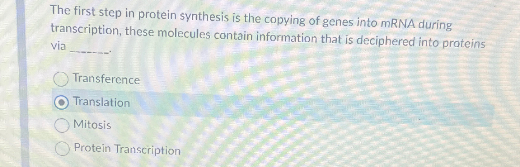 Solved The first step in protein synthesis is the copying of | Chegg.com