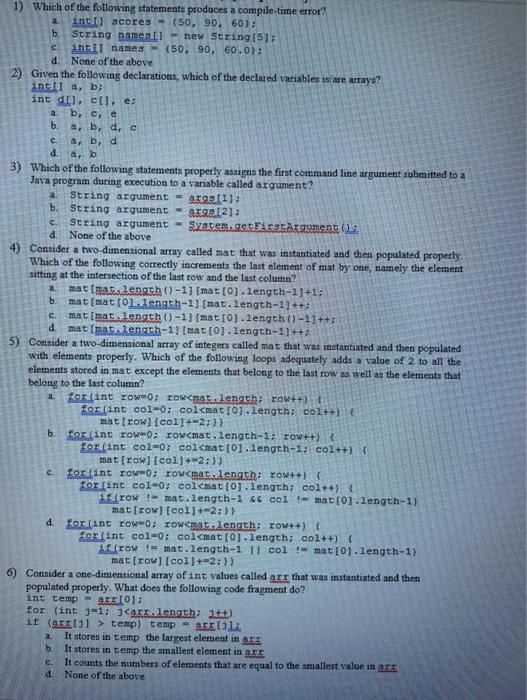 Solved 2 1) Which of the following statements produces a | Chegg.com