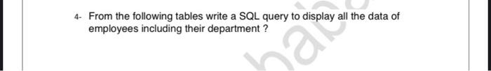 Solved 4. From the following tables write a SQL query to | Chegg.com