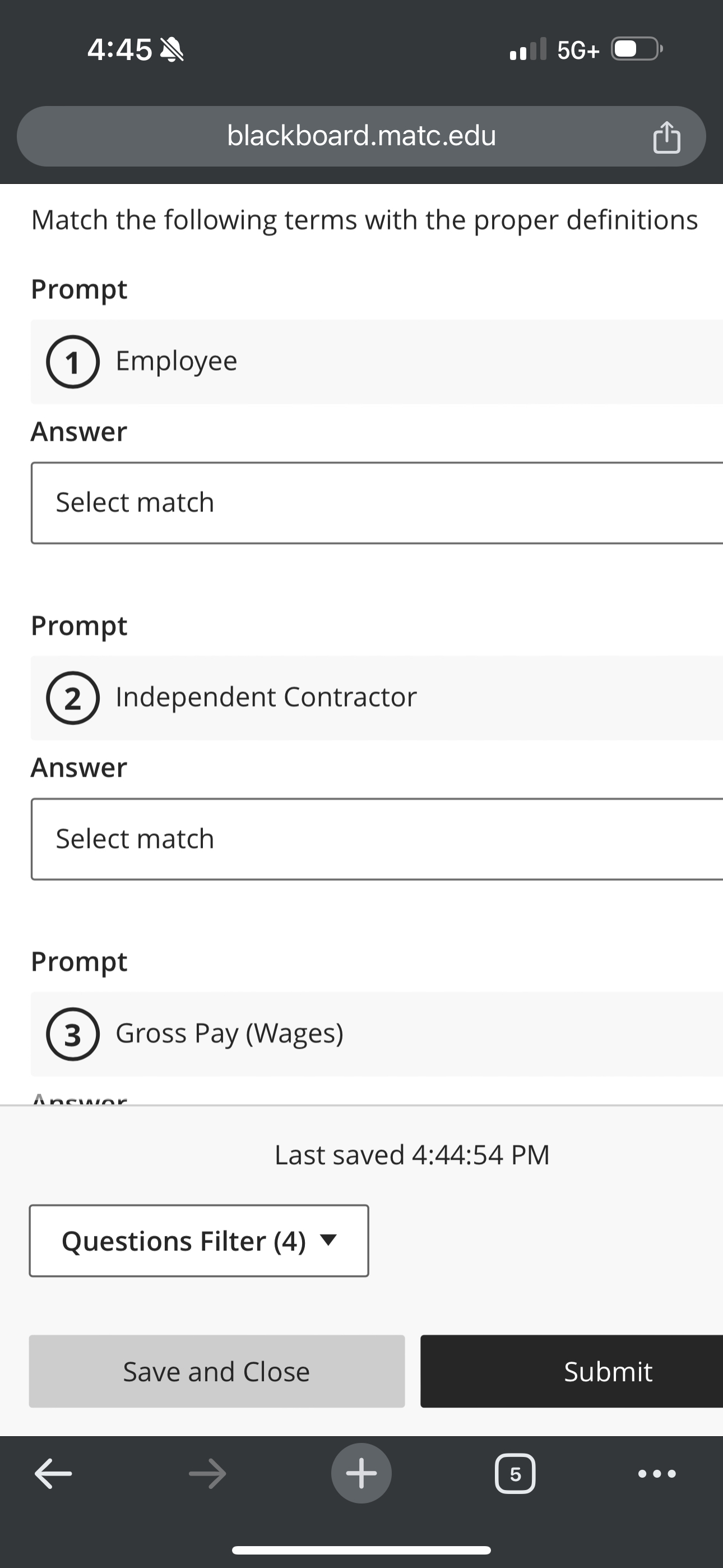 Solved Whats a 4455G+blackboard.matc.eduMatch the following