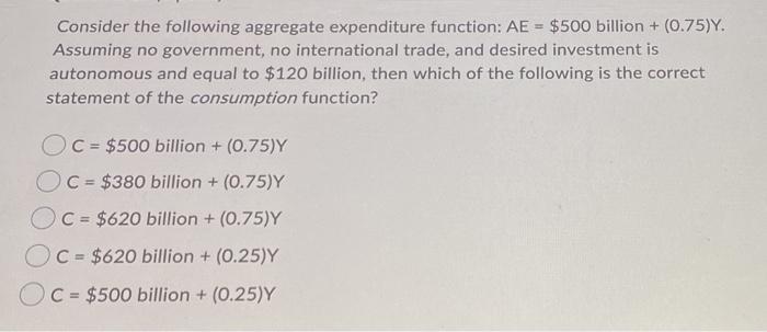 Solved Consider The Following Aggregate Expenditure | Chegg.com