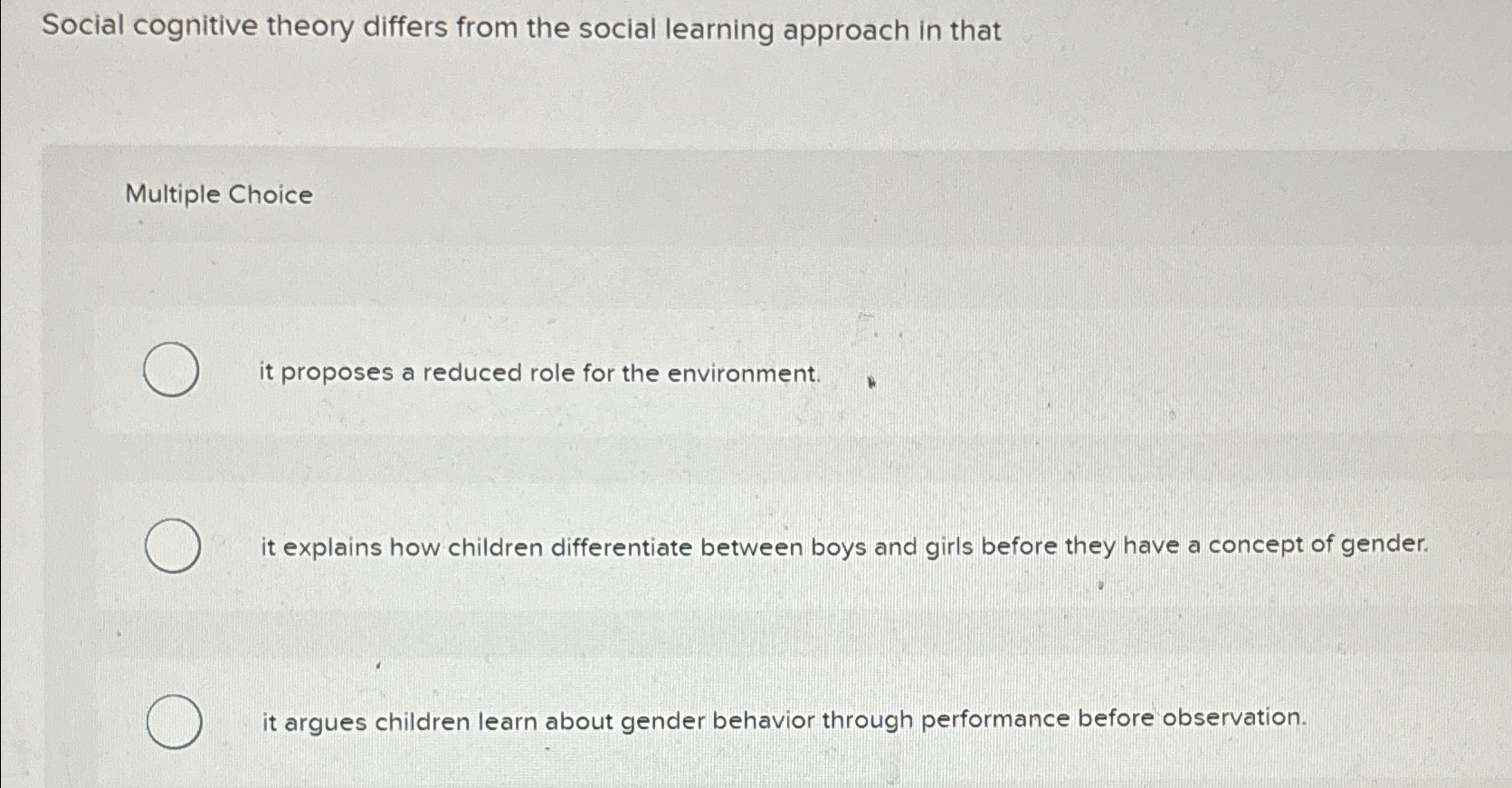 Solved Social cognitive theory differs from the social | Chegg.com