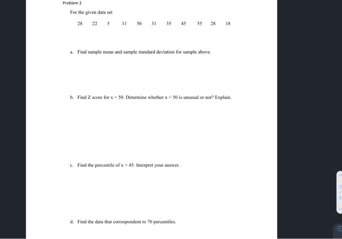 Solved Problem 2 For the given data set 28 22 5 1150 31 35 | Chegg.com