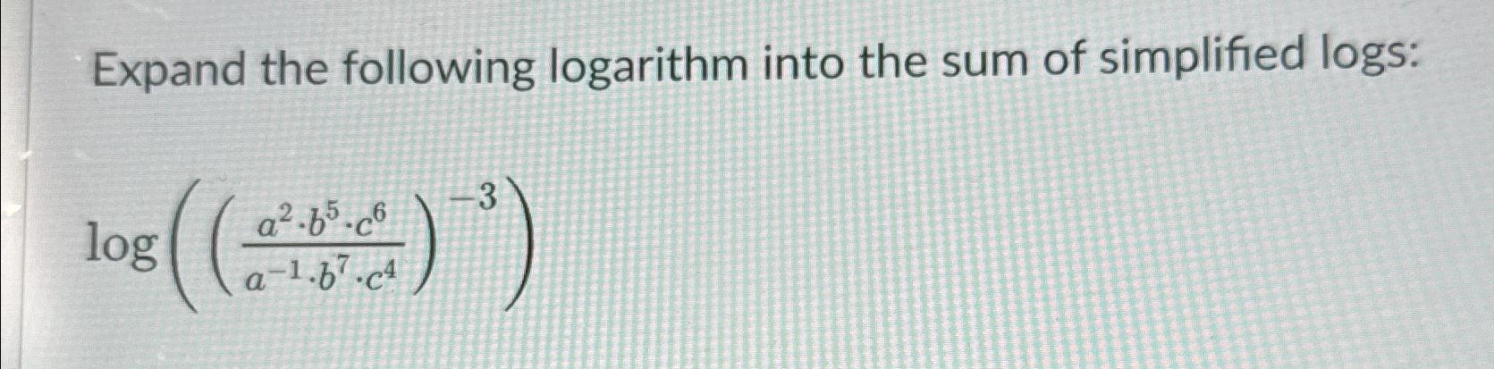 Solved Expand the following logarithm into the sum of | Chegg.com