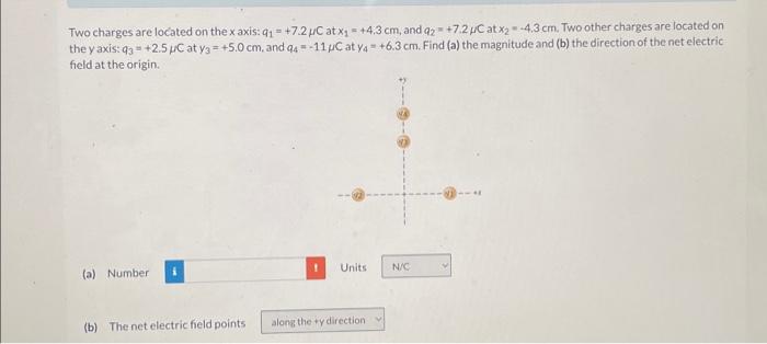 Solved Two charges are located on the x axis: q1=+7.2μC at | Chegg.com