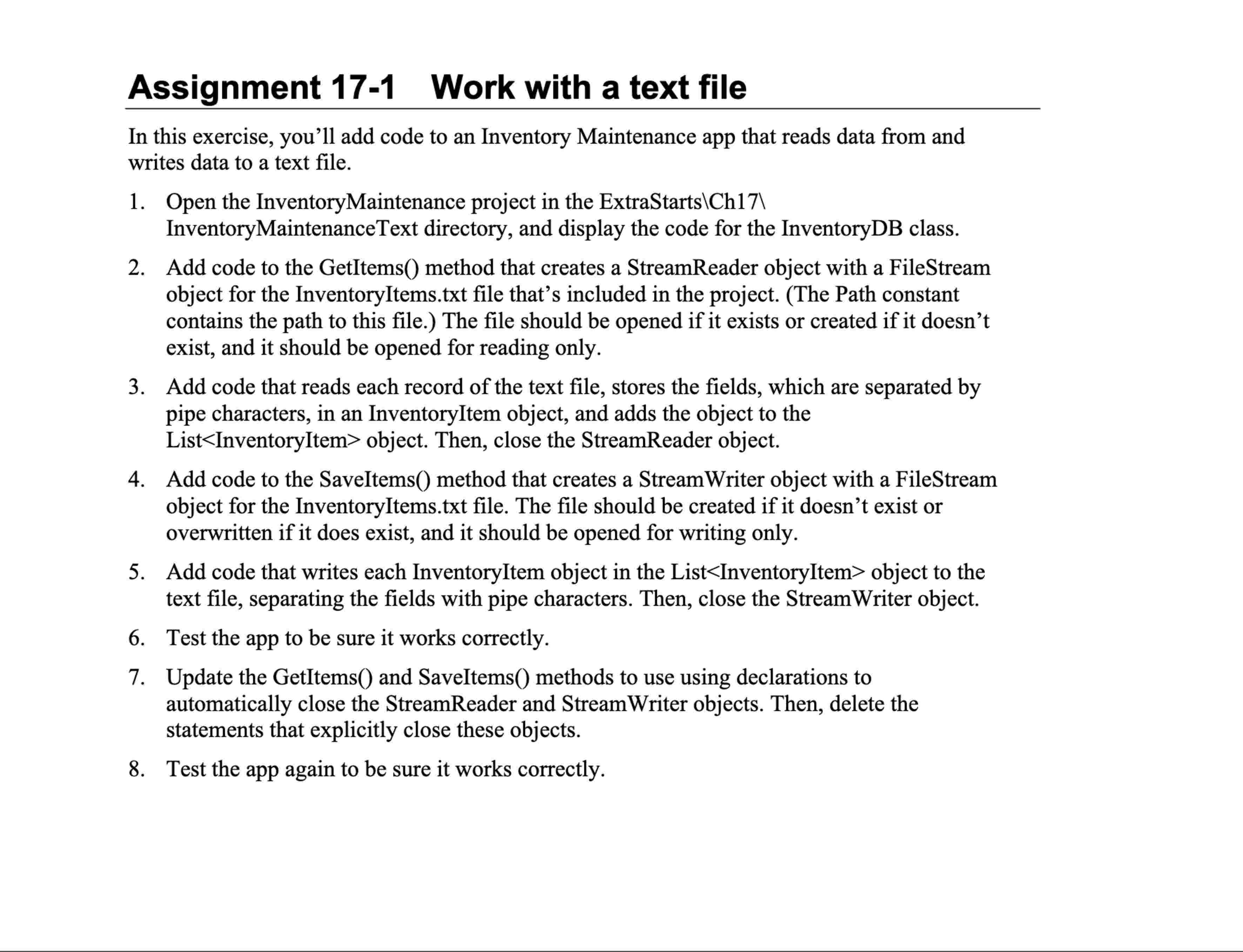 Solved Hello in C# please complete, Assignment 17-1 ﻿Work | Chegg.com