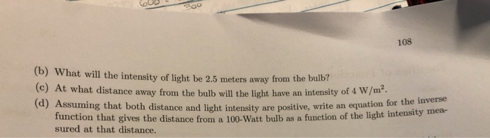 Solved the intensity of light d meters away from a 100 watt | Chegg.com