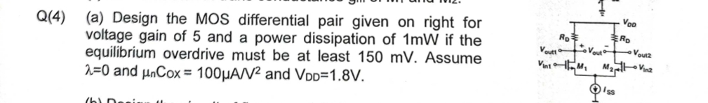 Solved Q(4) (a) ﻿Design the MOS differential pair given on | Chegg.com