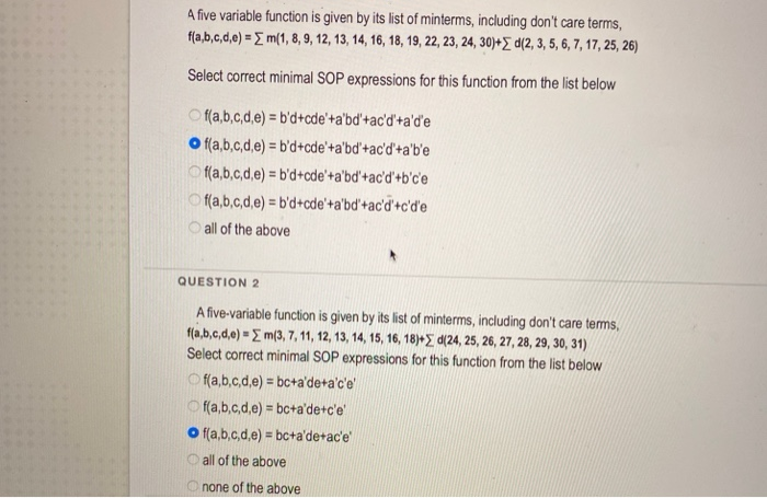 A five variable function is given by its list of | Chegg.com