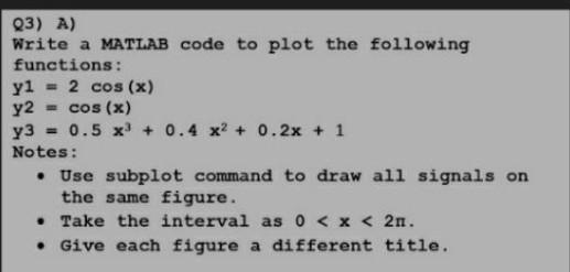 Solved Q3) A) Write a MATLAB code to plot the following | Chegg.com