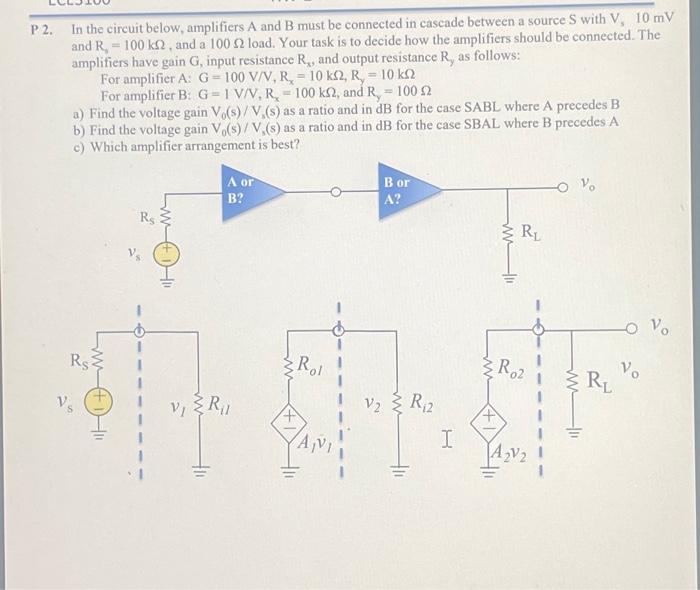 Solved 2. In The Circuit Below, Amplifiers A And B Must Be | Chegg.com