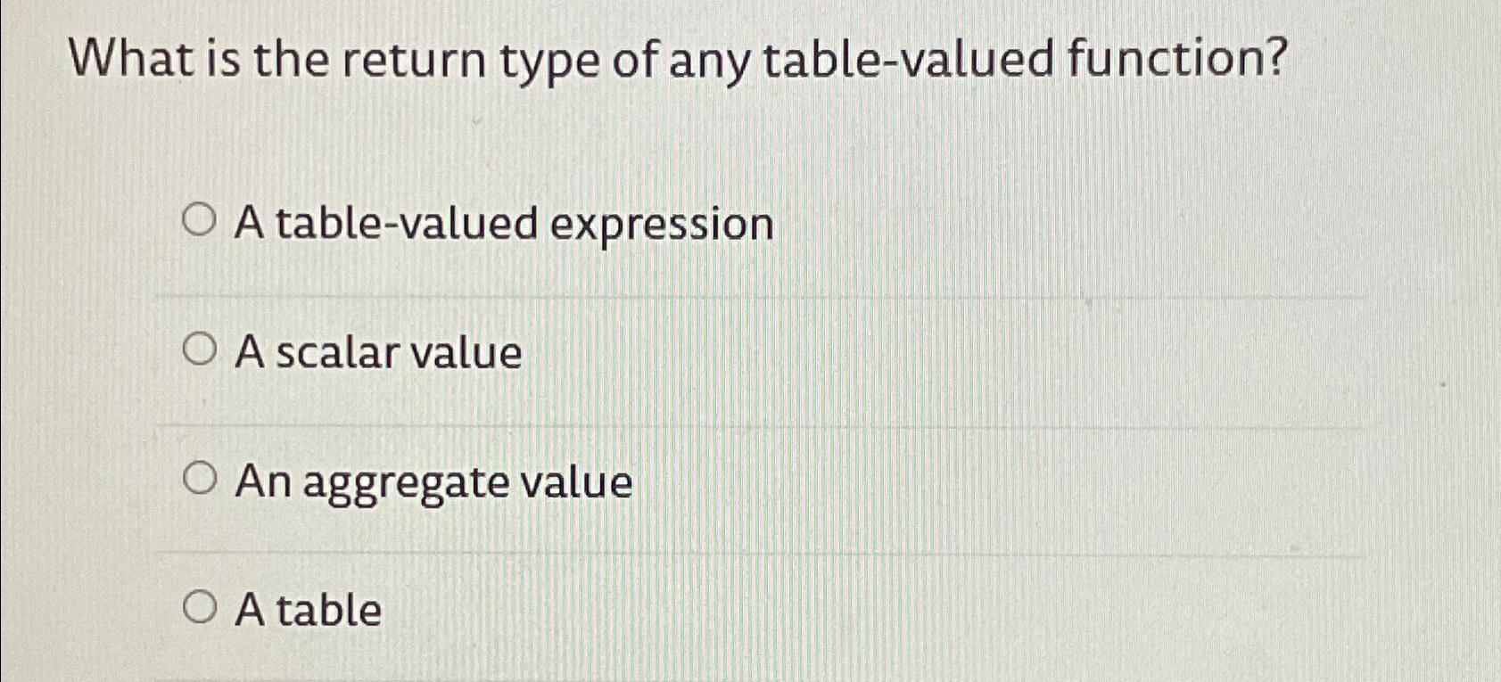 Solved What is the return type of any table-valued | Chegg.com