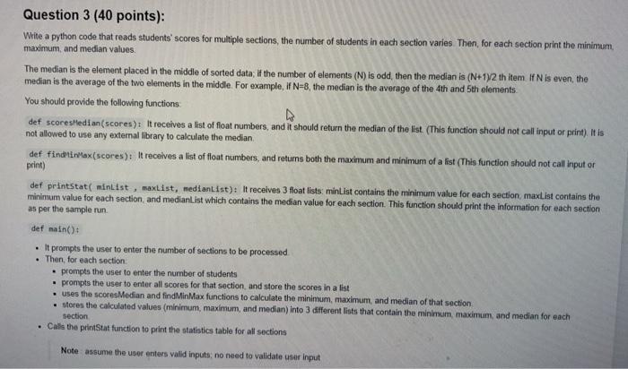 Solved Question 3 (40 points): Write a python code that | Chegg.com
