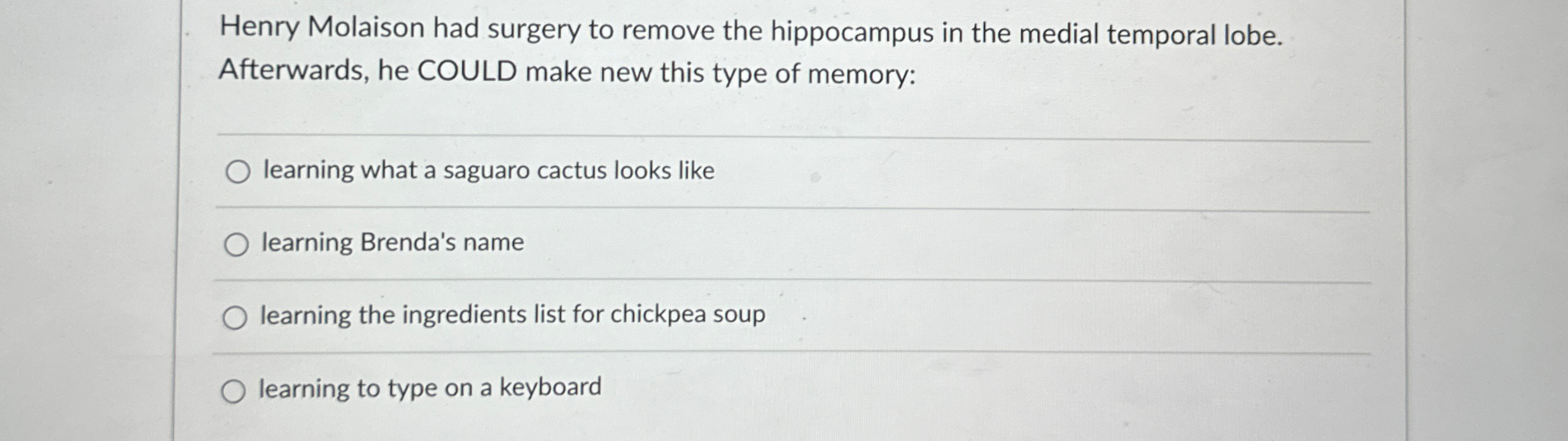 Solved Henry Molaison had surgery to remove the hippocampus | Chegg.com