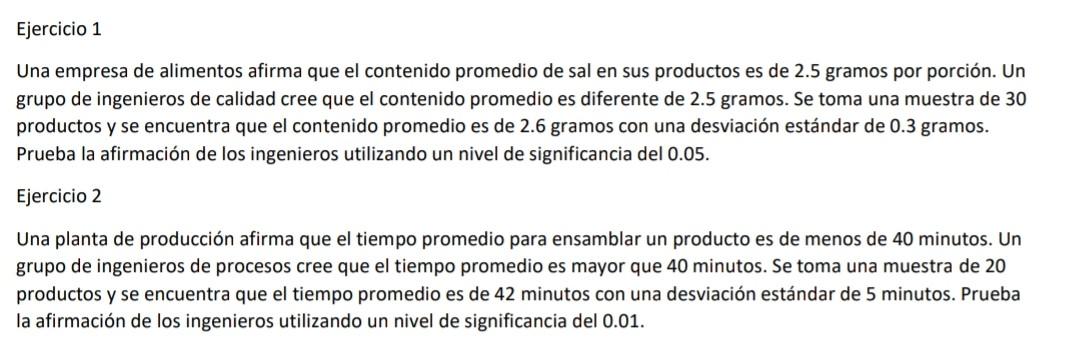 Una empresa de alimentos afirma que el contenido promedio de sal en sus productos es de 2.5 gramos por porción. Un grupo de i