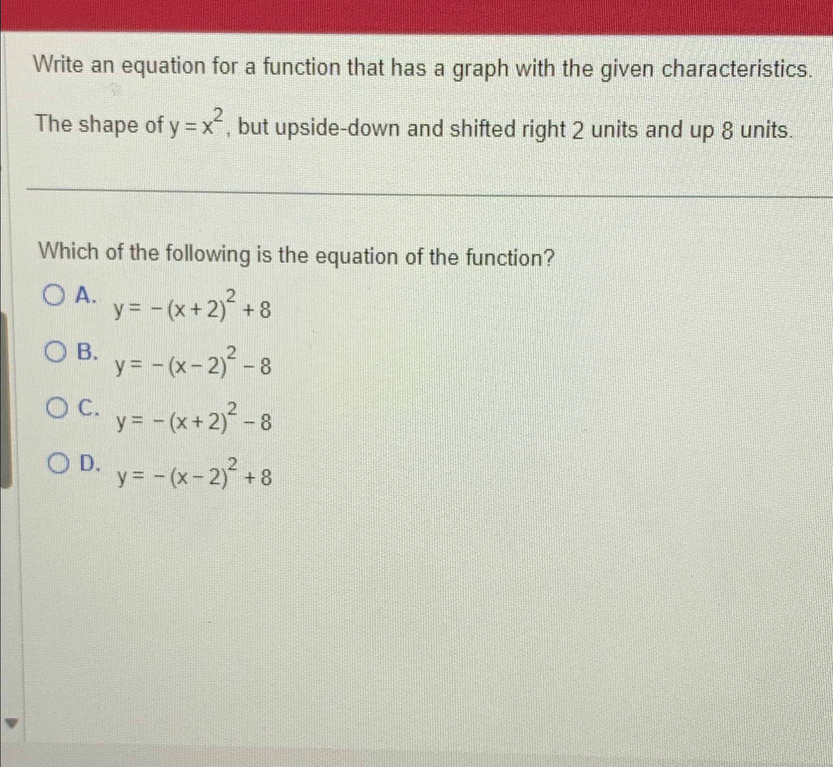 Solved Write an equation for a function that has a graph | Chegg.com