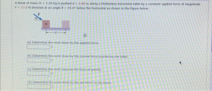 Solved A Block Of Mass M=2.50 Kg Is Pushed D=2.80 M Along A | Chegg.com