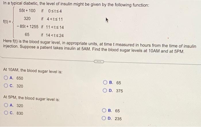 Solved In a typical diabetic, the level of insulin might be | Chegg.com