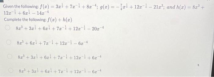Solved Given The Following F x 3x 7x 8x G x x Chegg