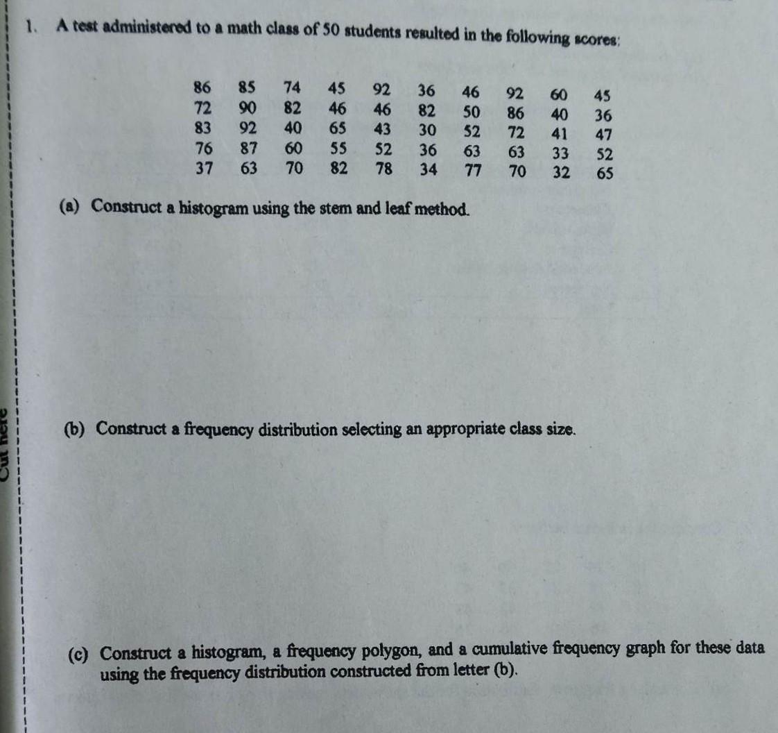 Solved A test administered to a math class of 50 students