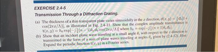 Solved EXERCISE 2.4-5 Transmission Through a Diffraction | Chegg.com