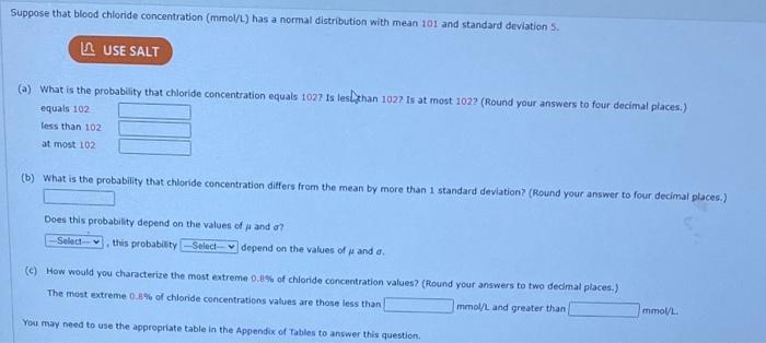 Suppose That Blood Chloride Concentration (mmol/t) | Chegg.com
