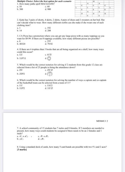 Solved ME A A Multiple Choice: Select The Best Option For | Chegg.com