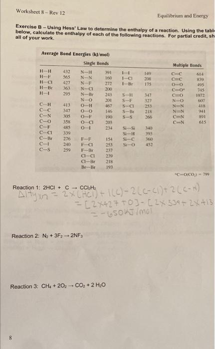 Solved Worksheet 8-Rev 12 Equilibrium and Energy Exercise B | Chegg.com