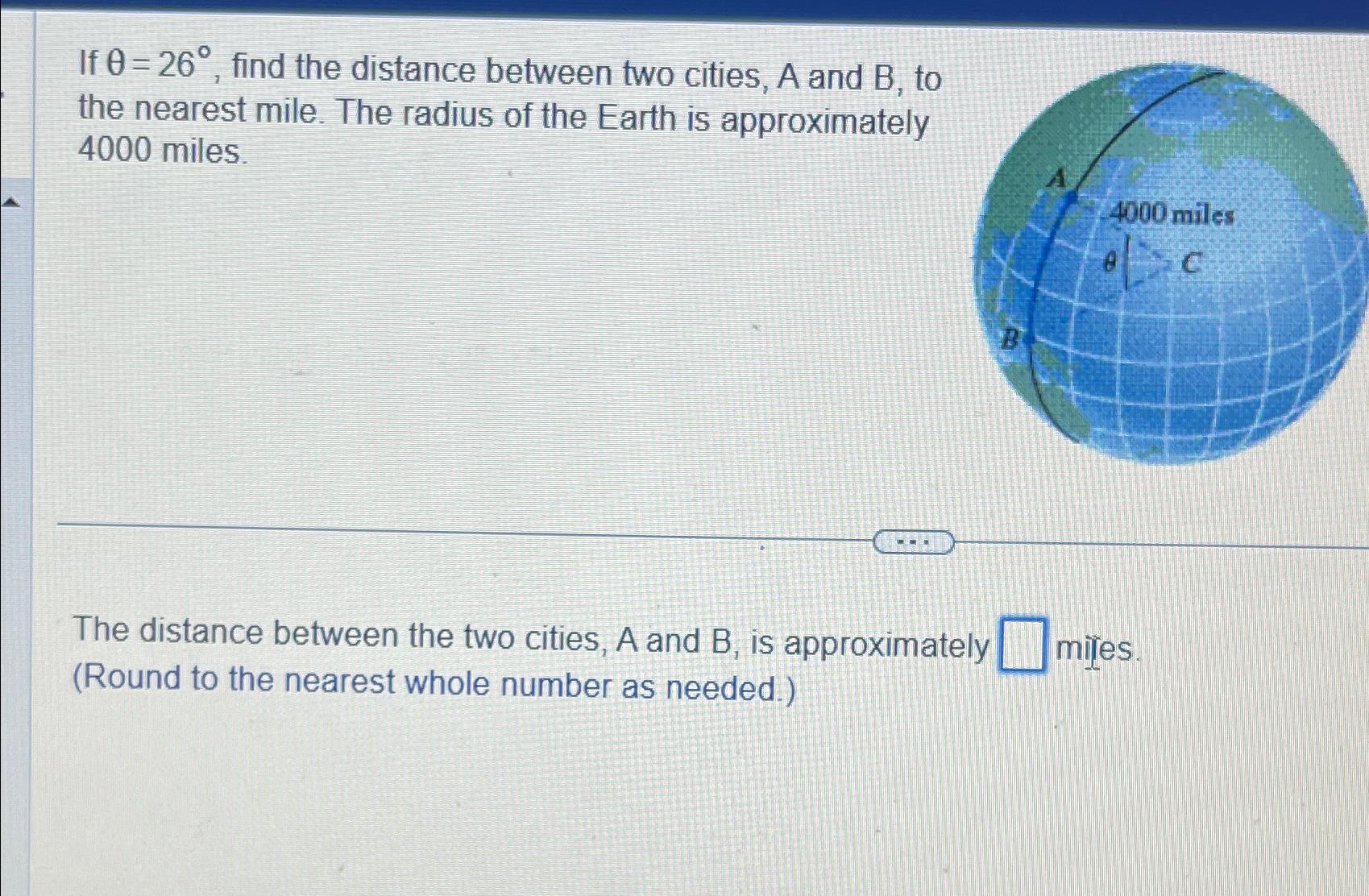 Solved If θ=26°, ﻿find the distance between two cities, A | Chegg.com