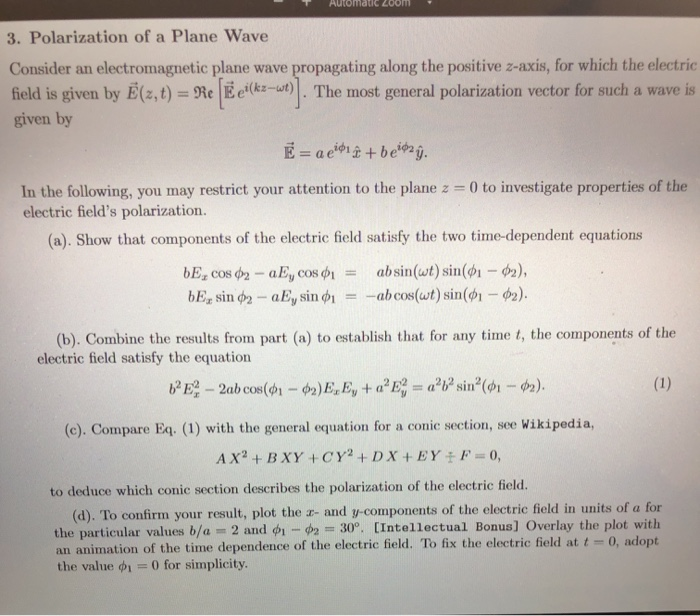 Solved Automatic Zoom 3 Polarization Of A Plane Wa Chegg Com