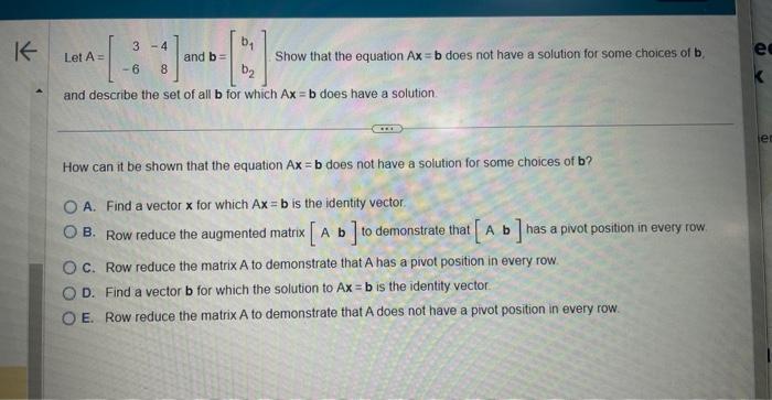 Solved Let A=[3−6−48] and b=[b1 b2]. Show that the equation | Chegg.com