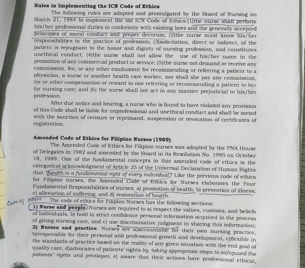 Rules in Implementing the ICN Code of Ethics
The following rules are adopted and promulgated by the Board of Nursing on his/h